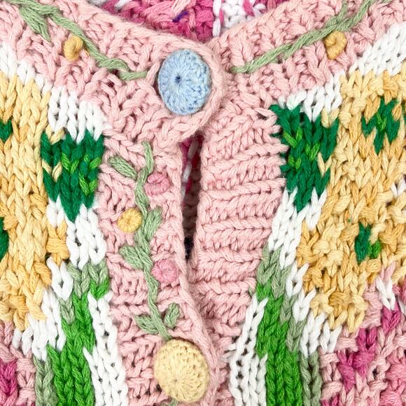 NWOT VINTAGE SUSAN BRISTOL Cardigan S Easter-BunnyEgg-Basket Floral Chunky-Knit - Picture 8 of 15